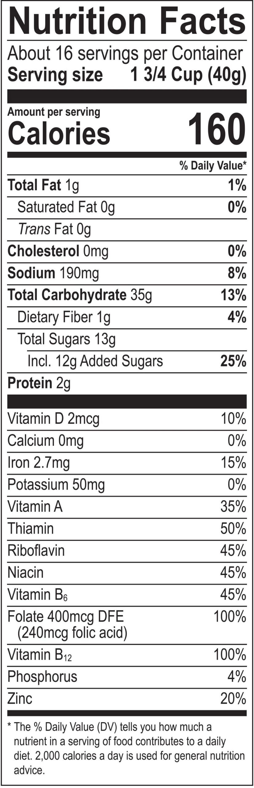 Honey Buzzers cereal nutrition facts panel